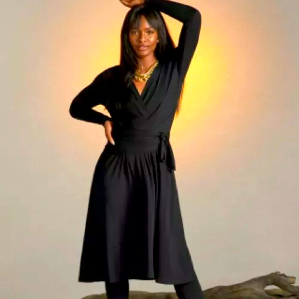 Cabi Dishy faux wrap black dress size XL
